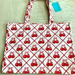 Posh Peanut Red & White Cherry Bows Cloth Tote Travel Diaper Teacher Bag